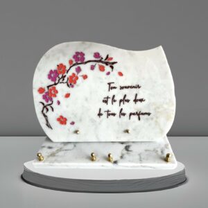 Plaque Marbre Texte et Fleurs en Granit