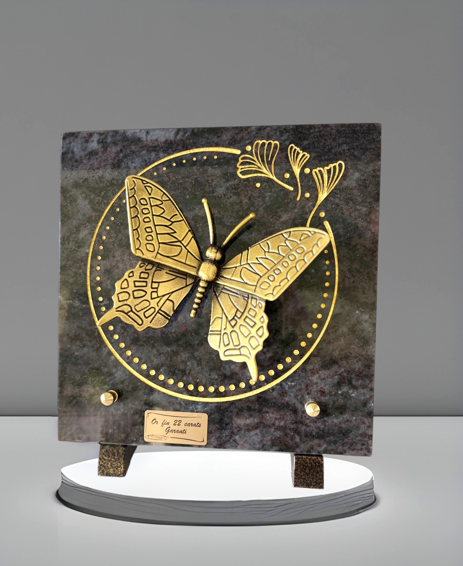 Plaque Papillon Or Fin en Granit