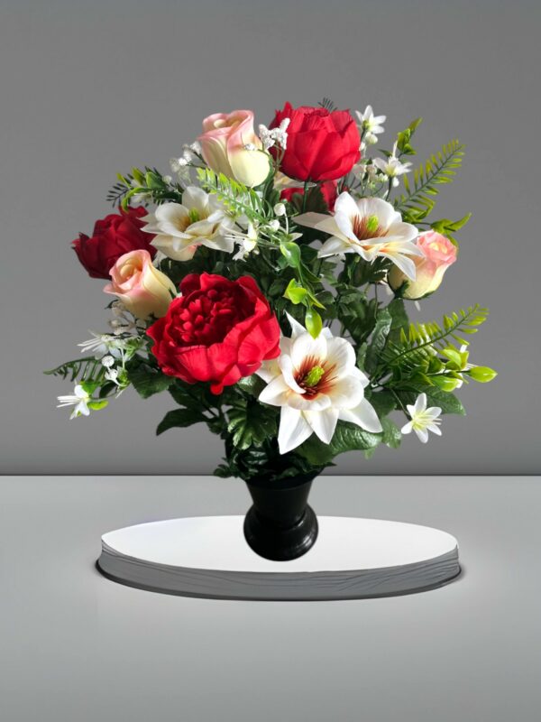 Composition de Fleurs Rouges et Blanches en Pot pour Vase