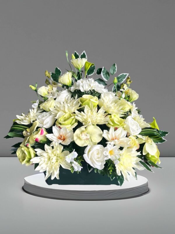 Jardinière avec Fleurs Blanches et Vertes Haute