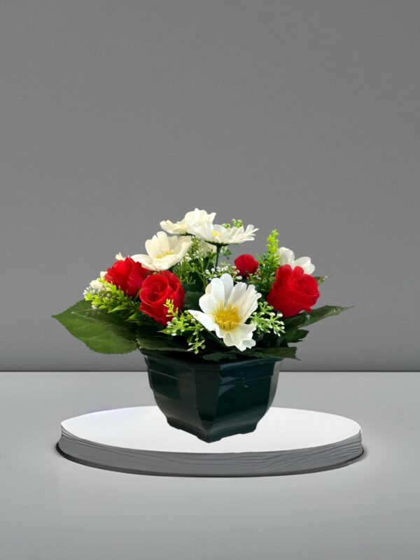 Petite Composition de Fleurs Rouges et Blanches en Pot