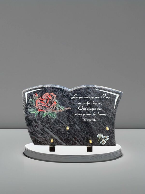 Plaque avec Rose et Texte en Granit