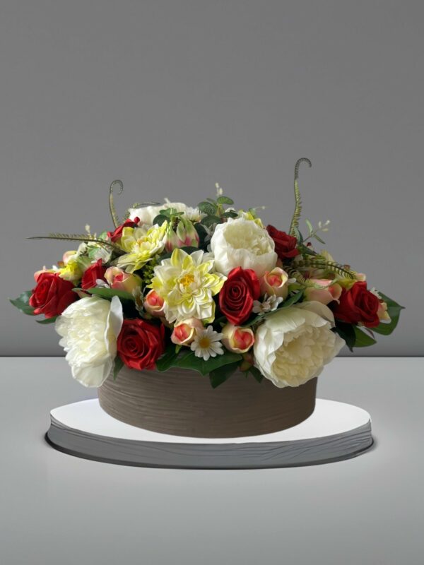 Grand Pot de Fleurs Rouges et Blanches